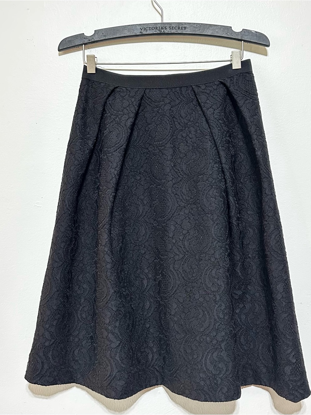 Zara Black Lace-Texture A-Line Midi Skirt